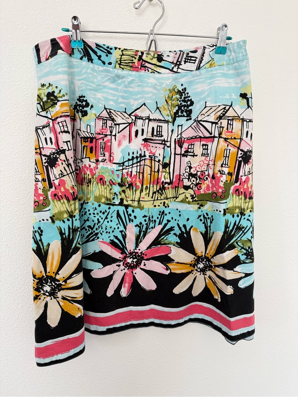 i.e. woman Cityscape Floral A-Line Cotton Novelty Print Midi Vacation Skirt 16W